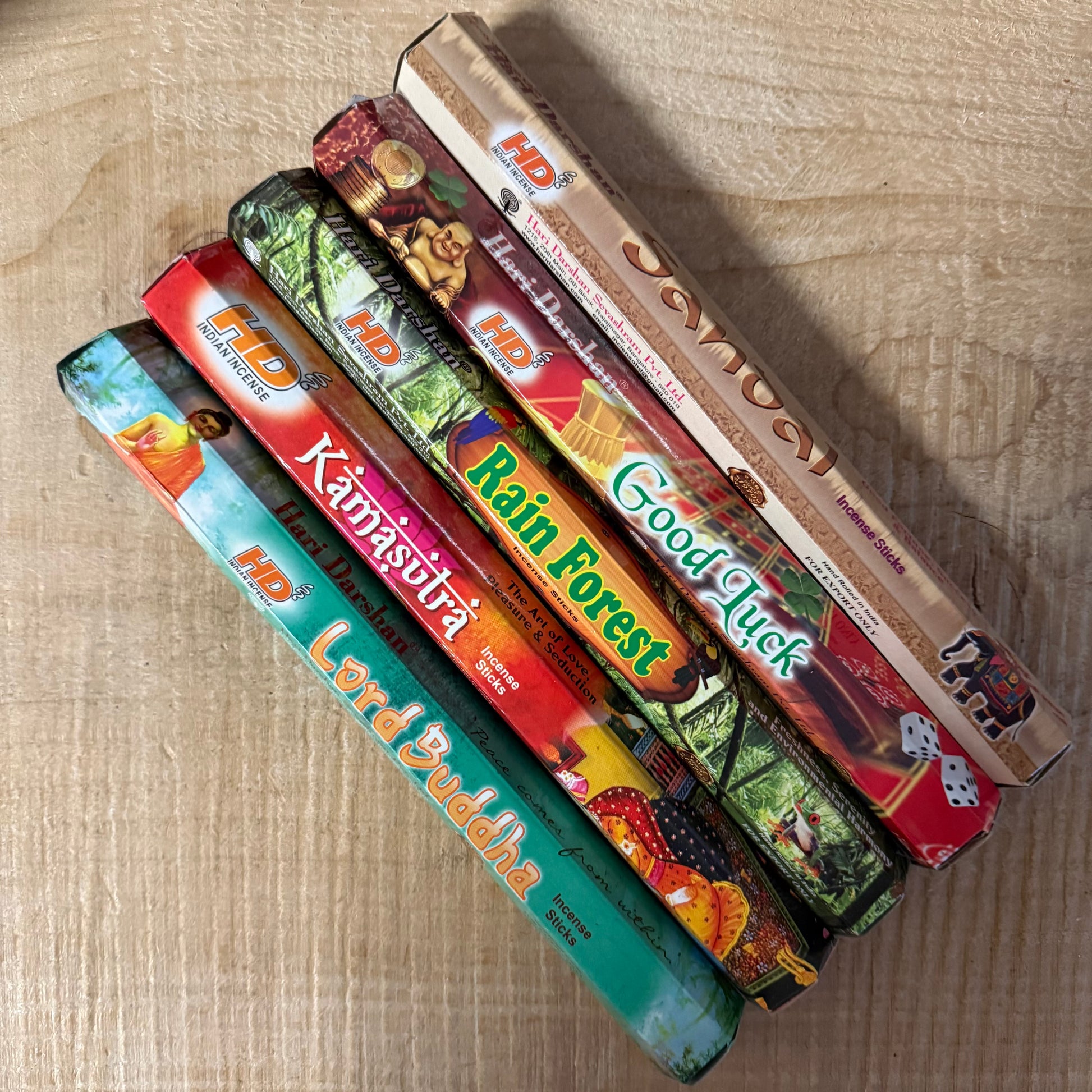 Hari Darshan hexagonal incense gift set with 5 assorted packs. Traditional Indian incense for meditation, ritual use, and mindful gifting.