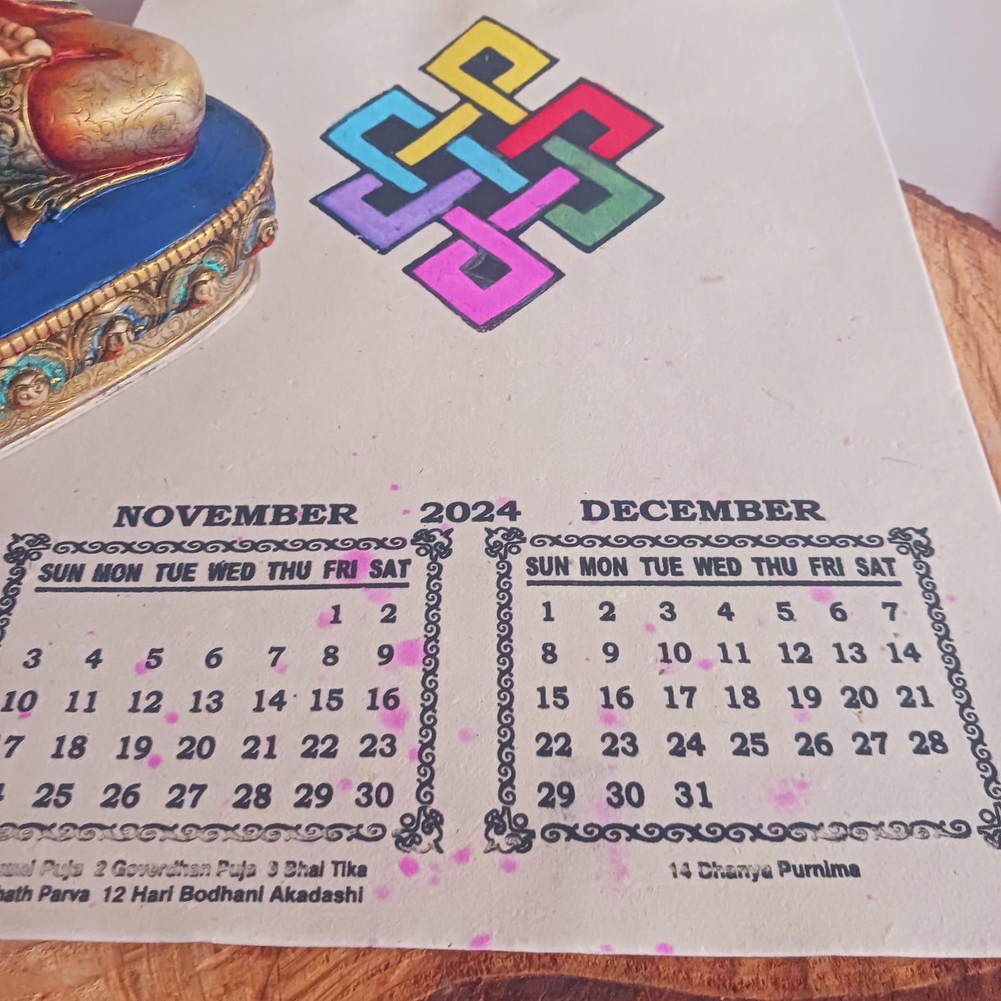 Hand Painted Lokta Paper Buddhist Calendar 2024