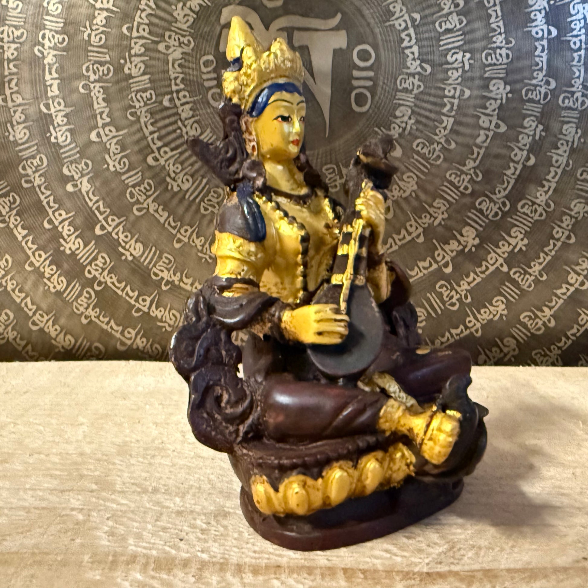 Handmade Saraswati Buddhist statue from Nepal, 12cm, Goddess of Wisdom