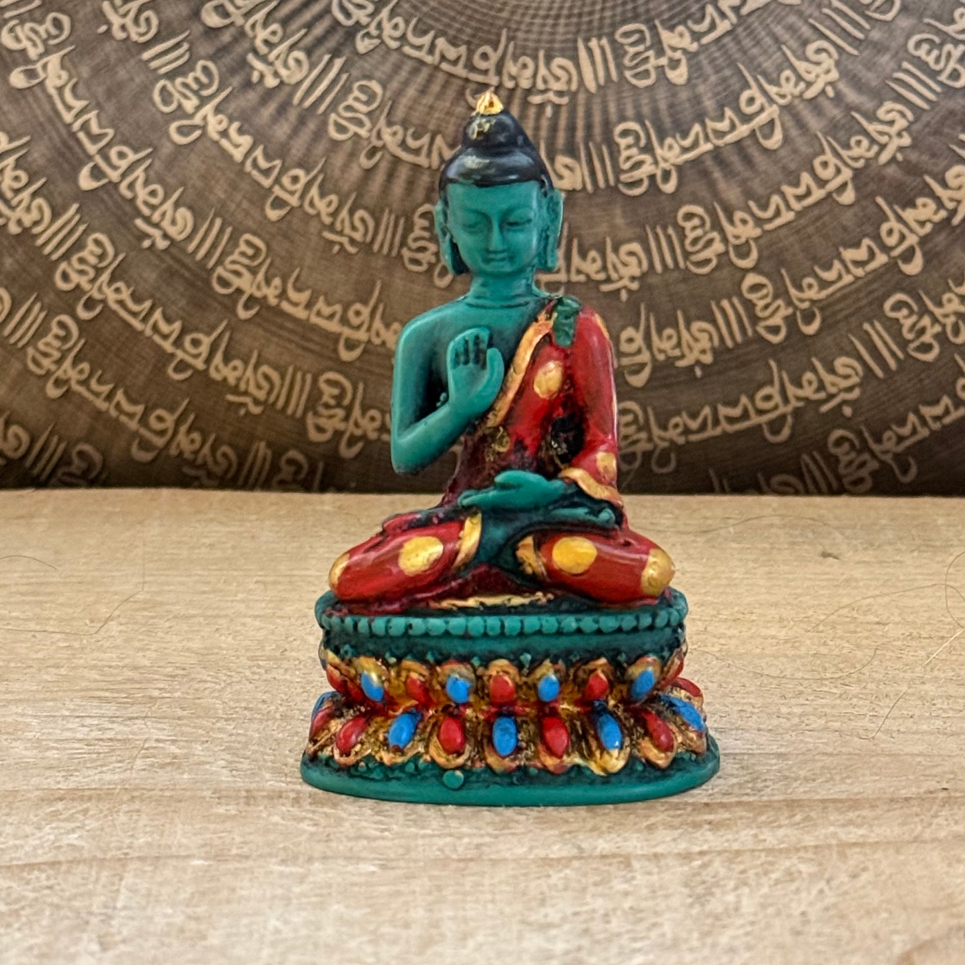 Small hand painted resin Buddha statue Nepalese Abhaya mudra 8cm