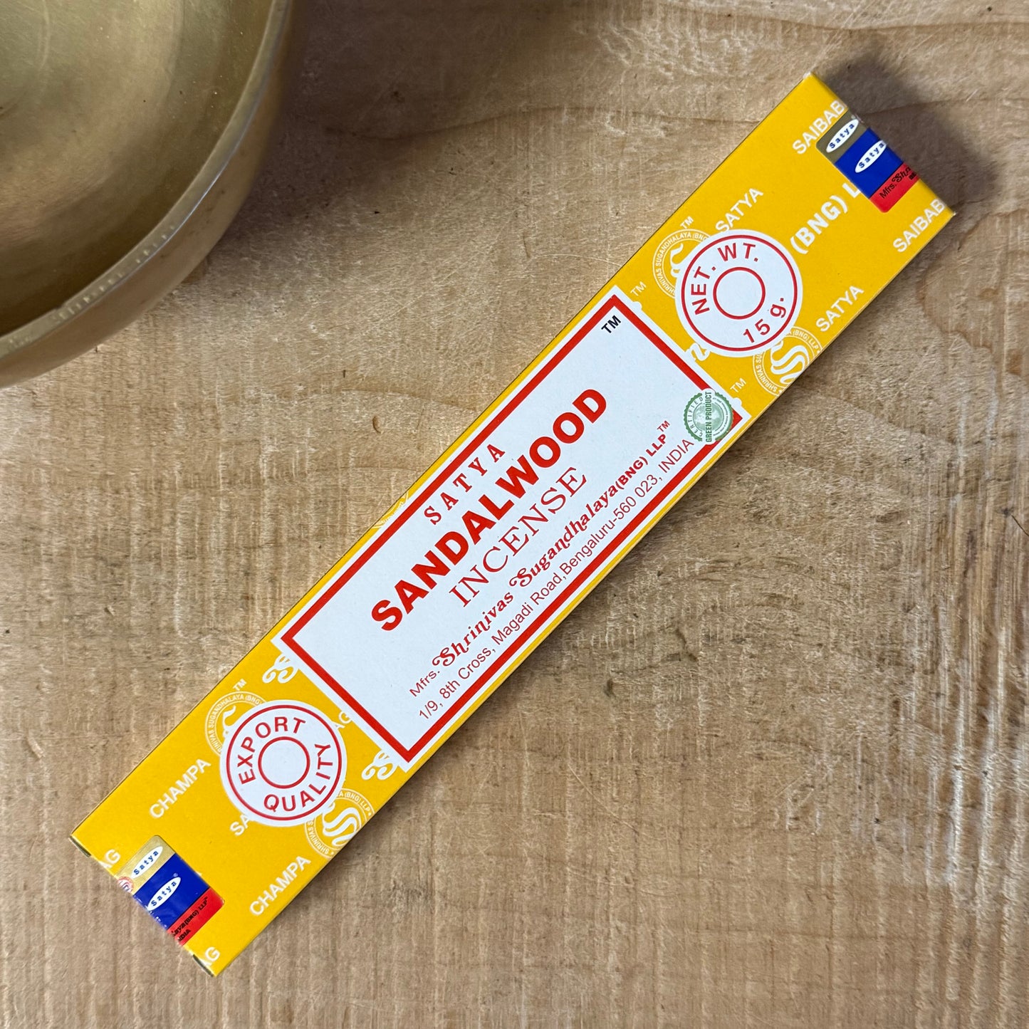 Satya Sandalwood incense sticks 15g from the Nag Champa Collection. Hand-rolled sandalwood masala incense for meditation and ritual use.