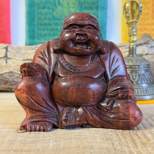 Invite joy & prosperity with our hand-carved Solid Laughing Buddha statue, crafted from durable Raintree wood. Perfect for home decor, meditation spaces, or meaningful gifts. Shop now