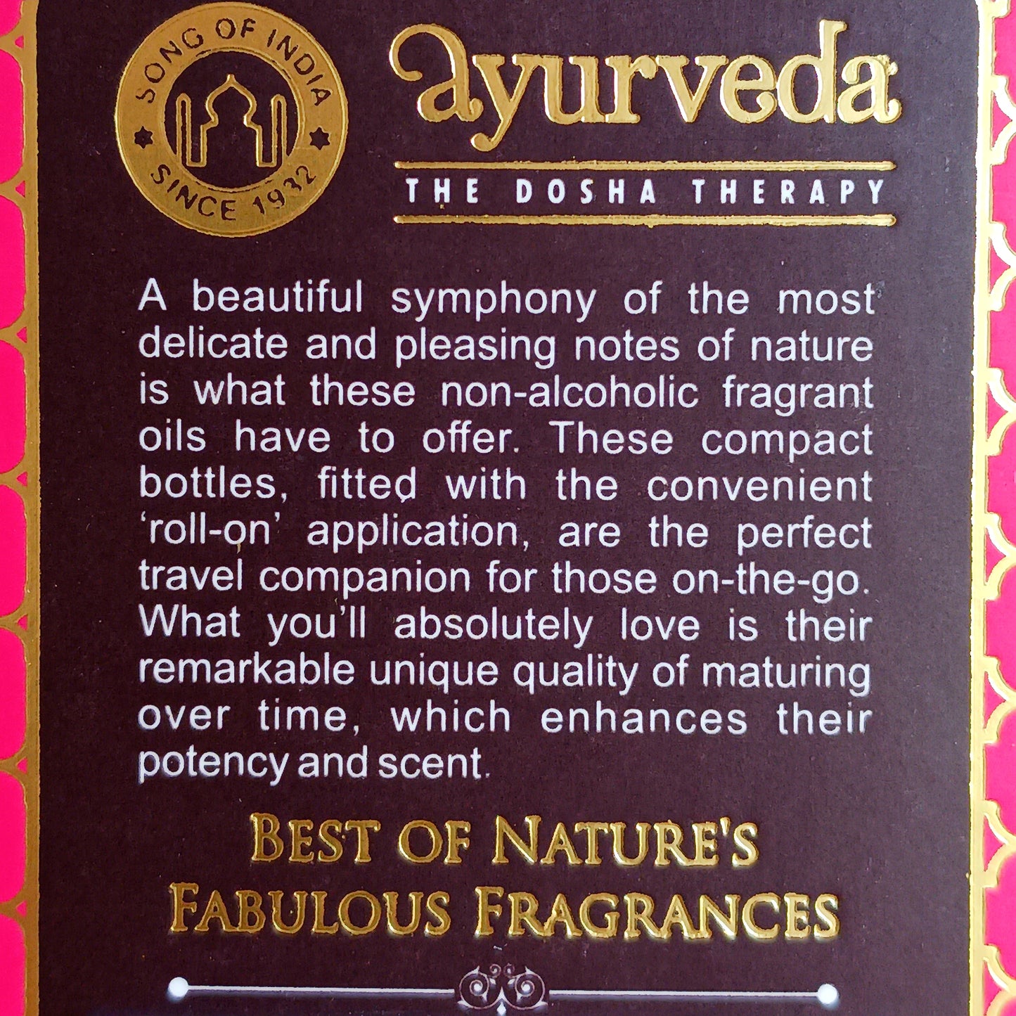 Song of India Natural Sandalwood &amp; Vetiver Ayurvedic Fragrance Oil is made with pure Essential Oils extracted from flowers, leaves, roots and wood. As the aromas get older they mature and become darker, thicker and even more pleasant in fragrance.