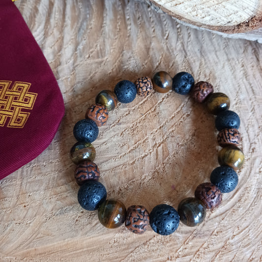 These attractive bracelets are made from Rudraksha Seeds, Tiger's Eye gemstones and Lava Stone.