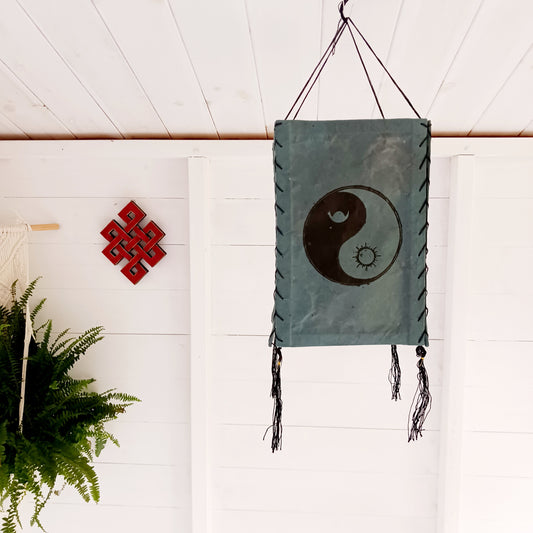 Hand Made In Nepal this fabulous Yin Yang Lokta Paper lampshade has been carefully made and hand block printed, 