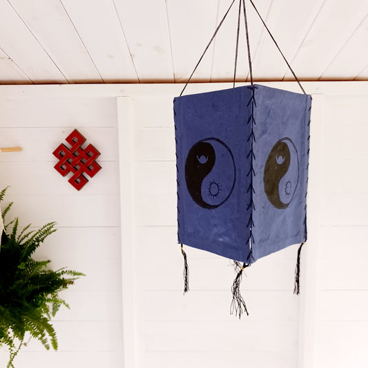 Hand Made In Nepal this fabulous Yin Yang Lokta Paper lampshade has been carefully made and hand block printed,