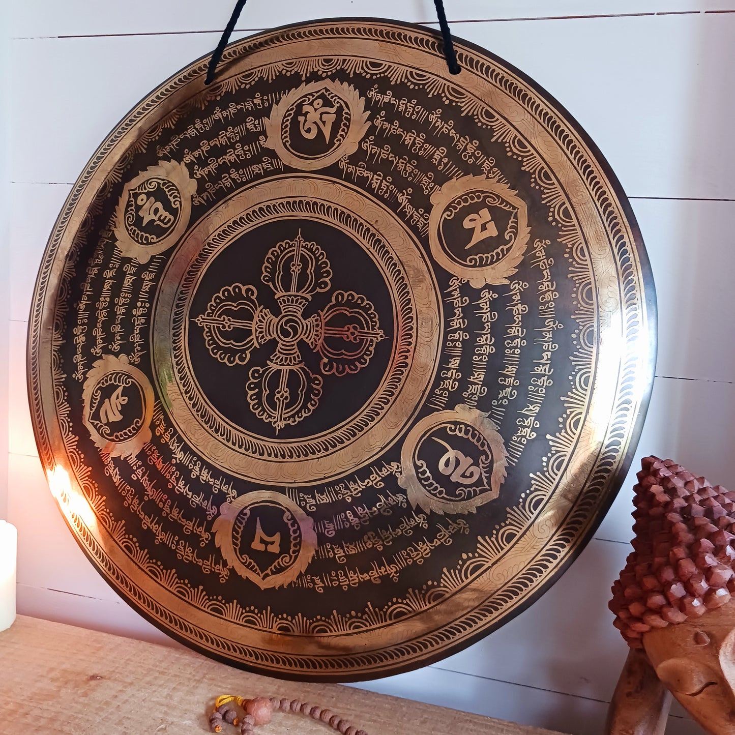 Hand beaten Flat Etching Dorje Mantra Gong