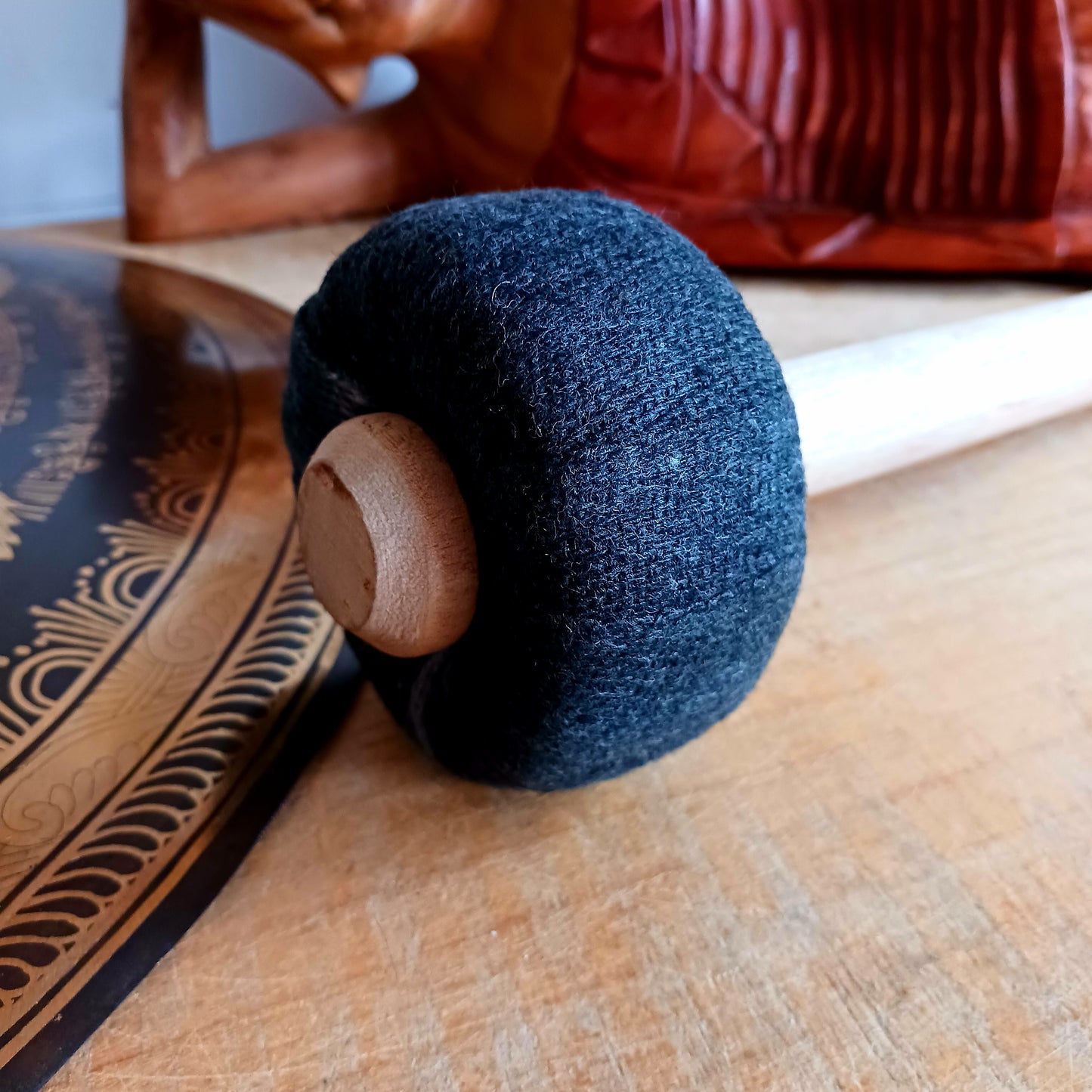 This is a beautiful hand beaten Tibetan Gong, hand-etched with Tibetan Buddhist Mantra, designs and motifs, including a Double Dorje in the centre.