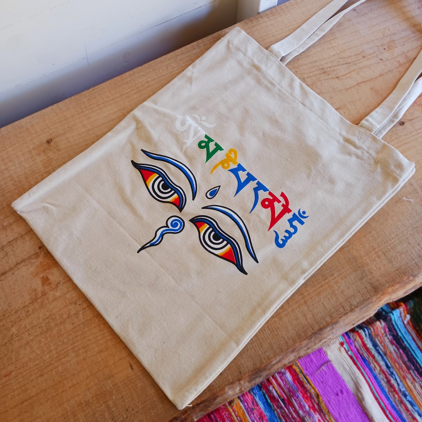 Buddha Eyes Cotton Tote Bag | Wisdom eyes Bag Buddhist Gift 