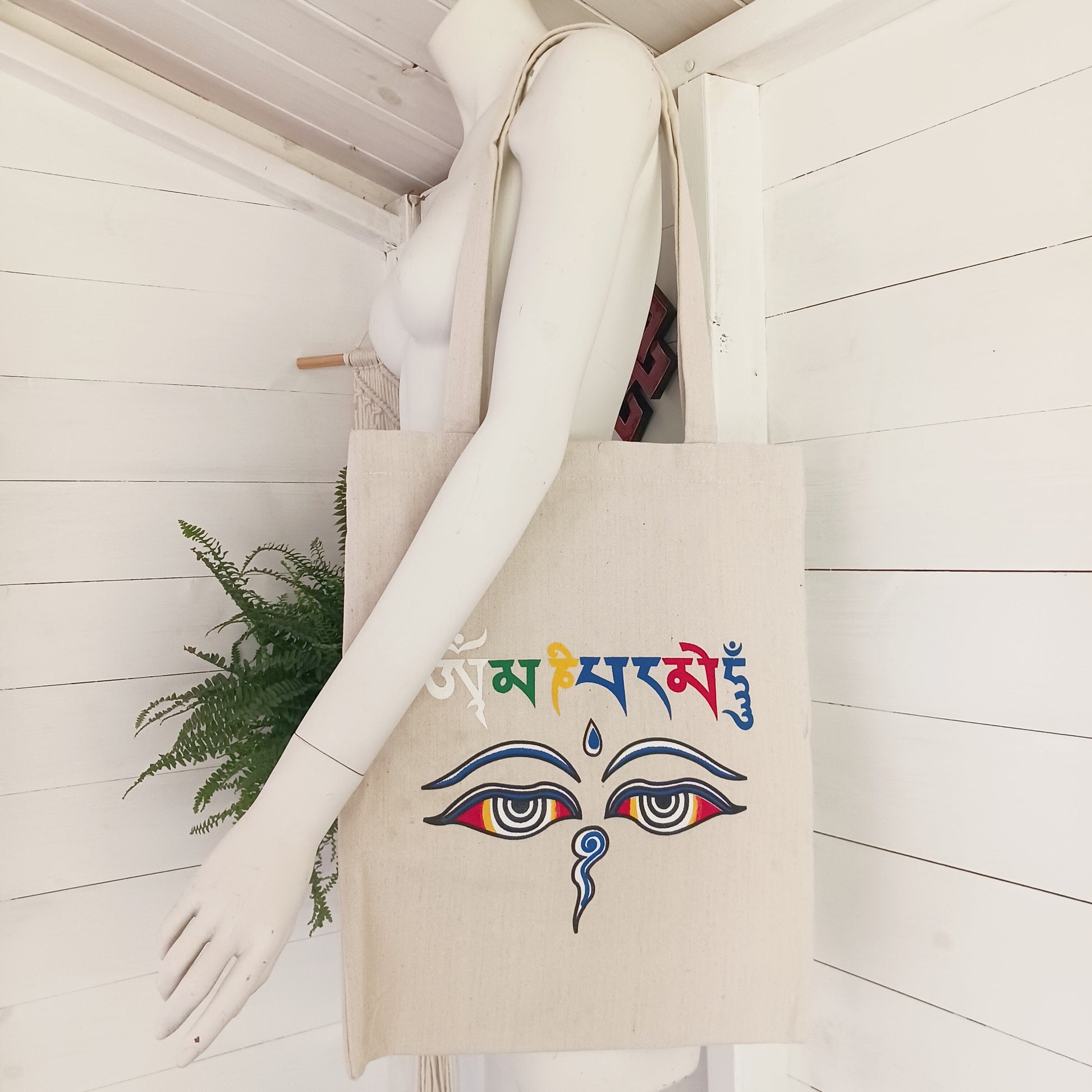 Buddha Eyes Cotton Tote Bag | Wisdom eyes Bag Buddhist Gift 