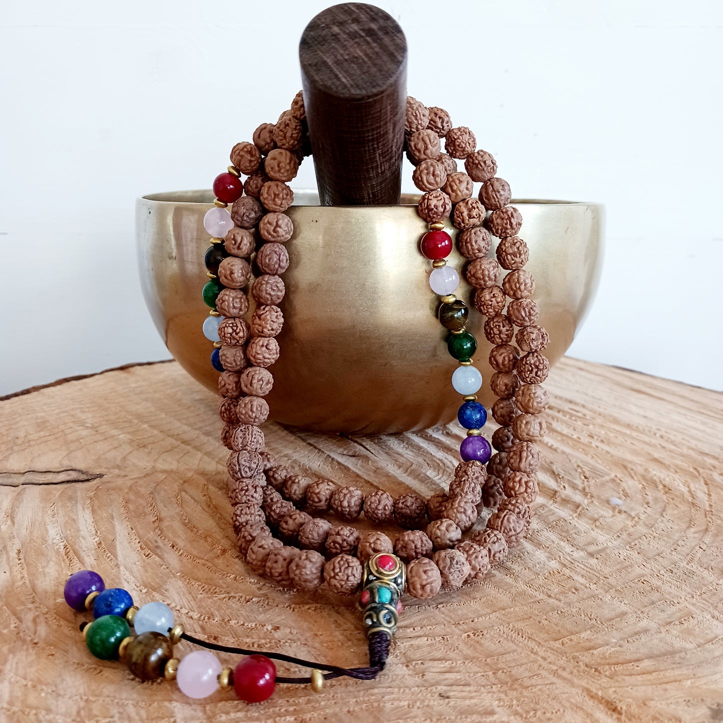 Many individuals wear Rudraksha beads to enhance their spiritual practices, meditation and prayers. Positive Energy and Protection: The unique vibrations and energies associated with Rudraksha beads are believed to create a protective shield around the wearer. These beads come with gemstone beads.