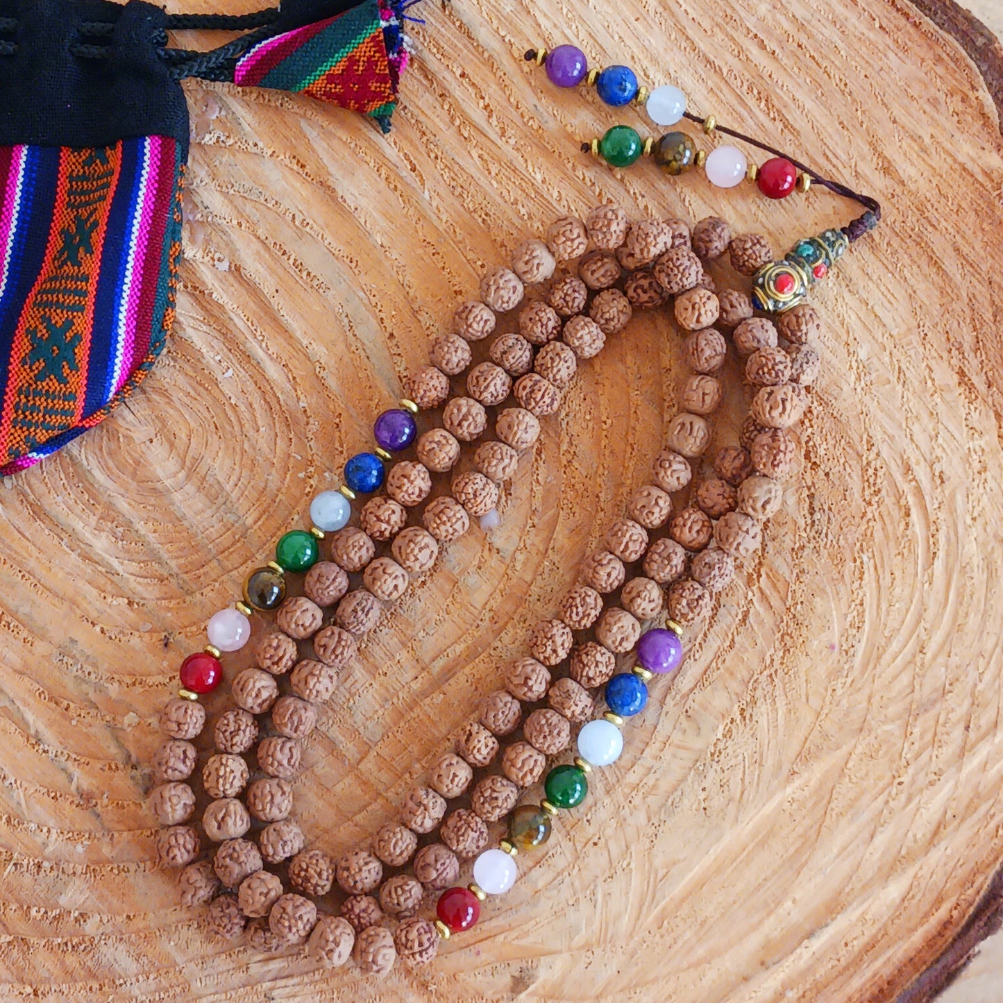 Many individuals wear Rudraksha beads to enhance their spiritual practices, meditation and prayers. Positive Energy and Protection: The unique vibrations and energies associated with Rudraksha beads are believed to create a protective shield around the wearer. These beads come with gemstone beads.