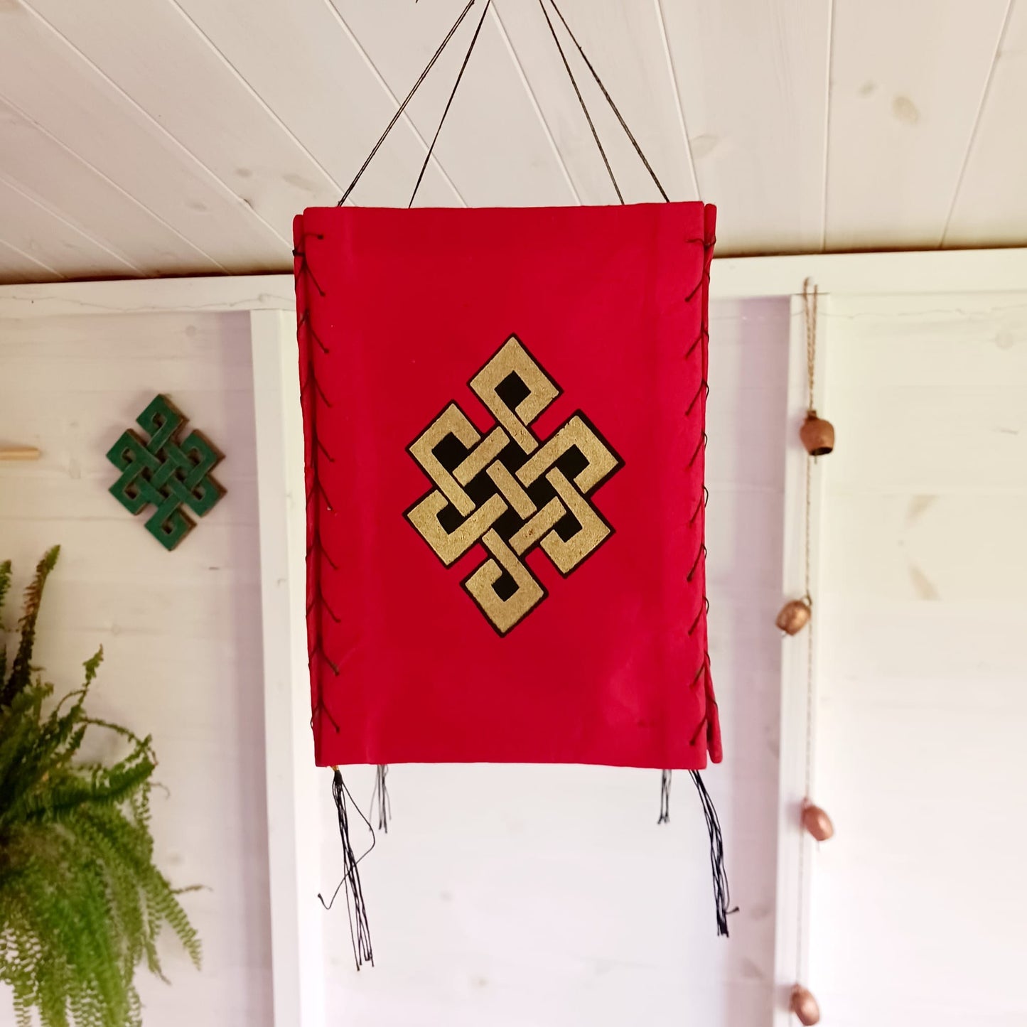 Lokta Paper Nepalese Lampshade Endless Knot | Red