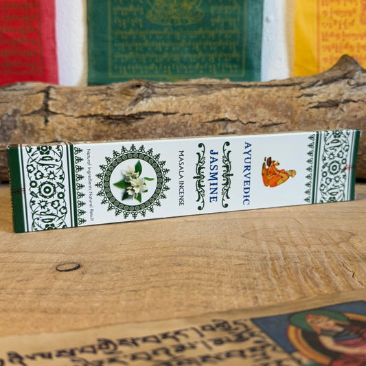 Jasmine Ayurvedic Masala Incense Sticks Transform your space with the enchanting fragrance of Jasmine Ayurvedic Masala Incense Sticks. Crafted with essential oils and all-natural ingredients