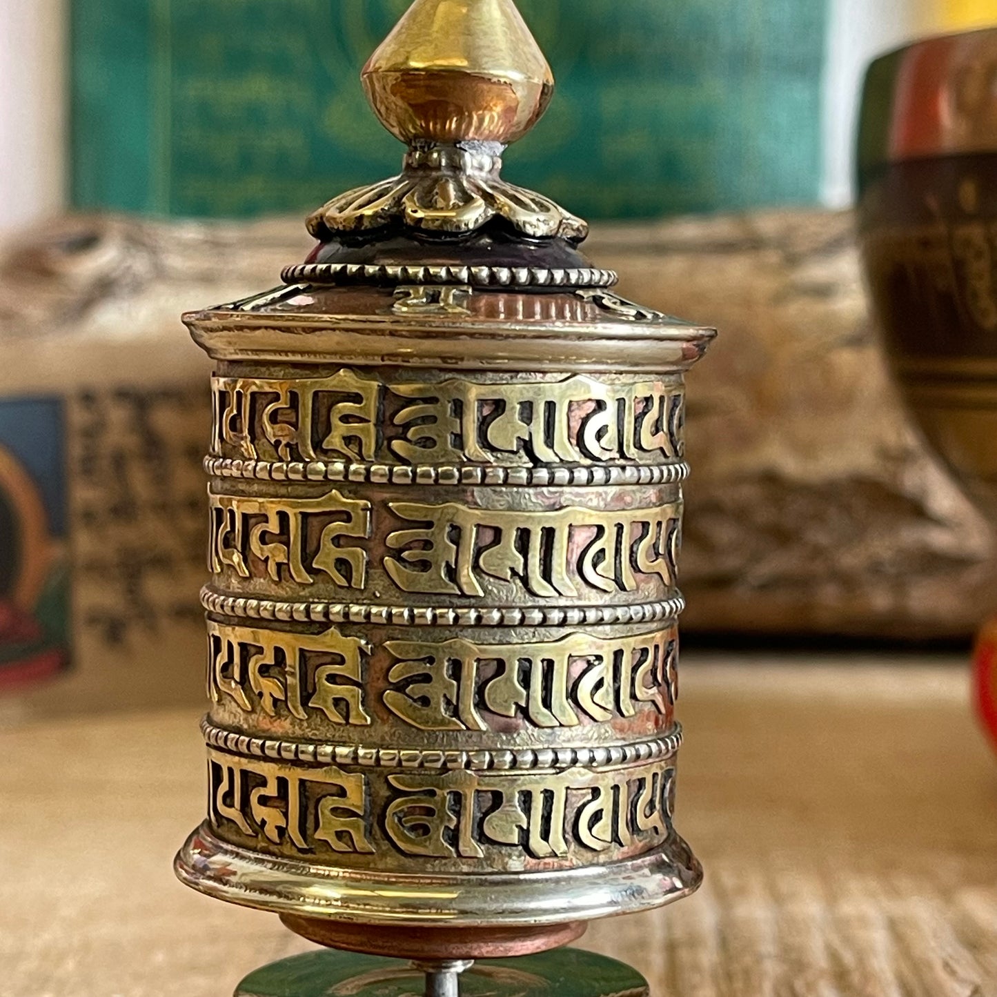 Mini 4 line Mantra Table Top prayer wheel