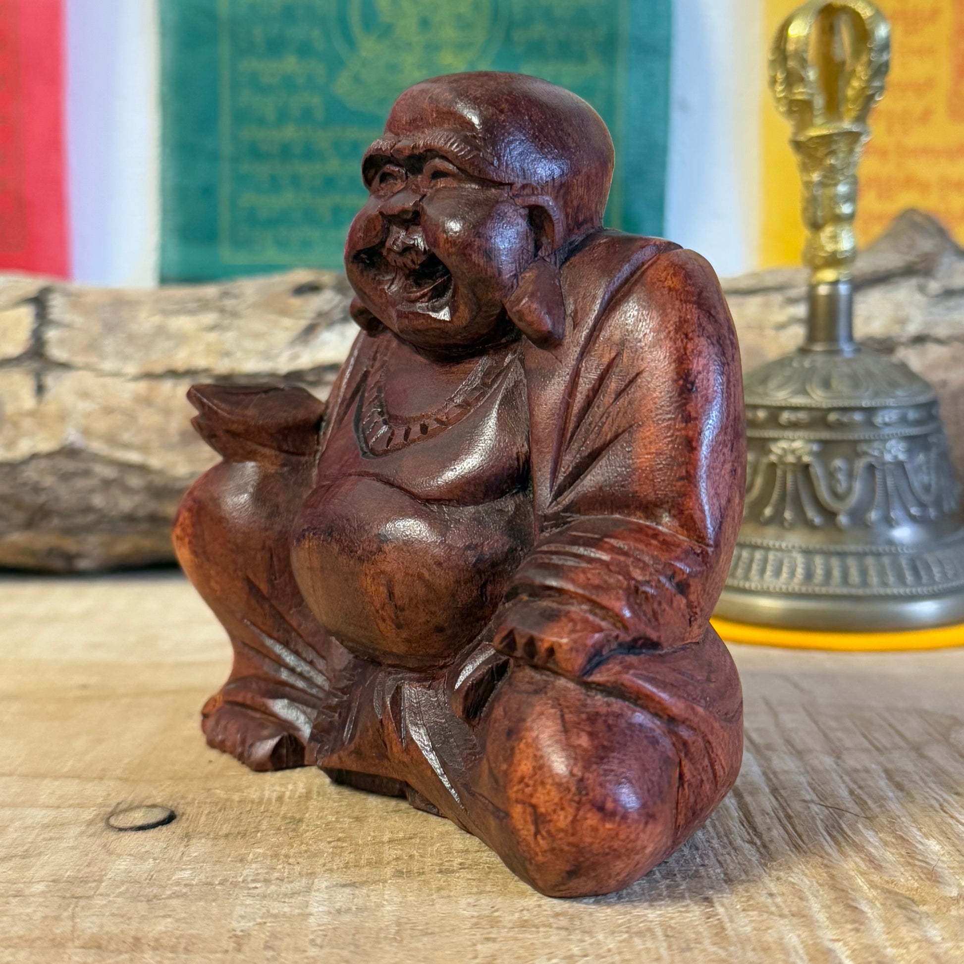 Invite joy & prosperity with our hand-carved Solid Laughing Buddha statue, crafted from durable Raintree wood. Perfect for home decor, meditation spaces, or meaningful gifts. Shop now