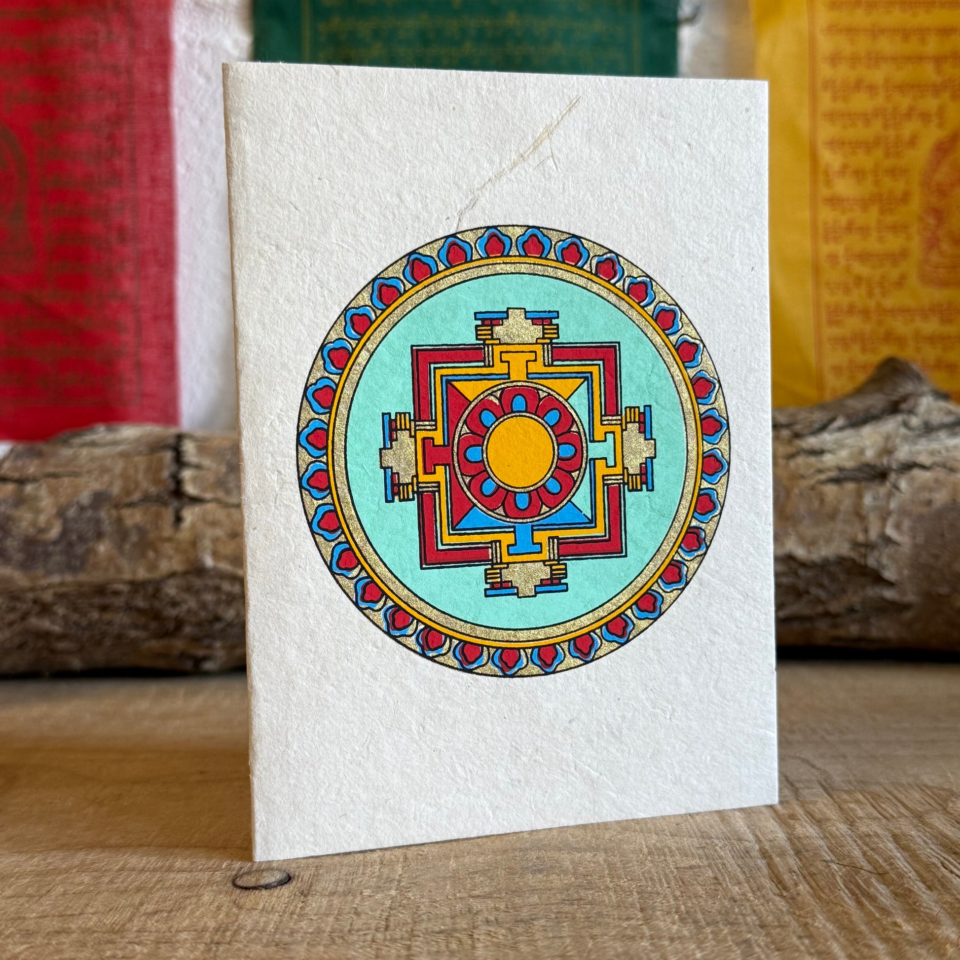 Beautifully coloured and decorated greetings card, made from Lokta paper. Lokta paper making is a traditional practice from the high altitude Himalayan forests of Nepal. The Lokta bush is a fast growing shrub and the paper making process helps to provide economic stability for some of Nepal's poorer rural people.

Lokta paper card with envelopes
Made from a sustainable plant source
Fair Trade from Nepal

Size: 15.5 x 11.5 cm