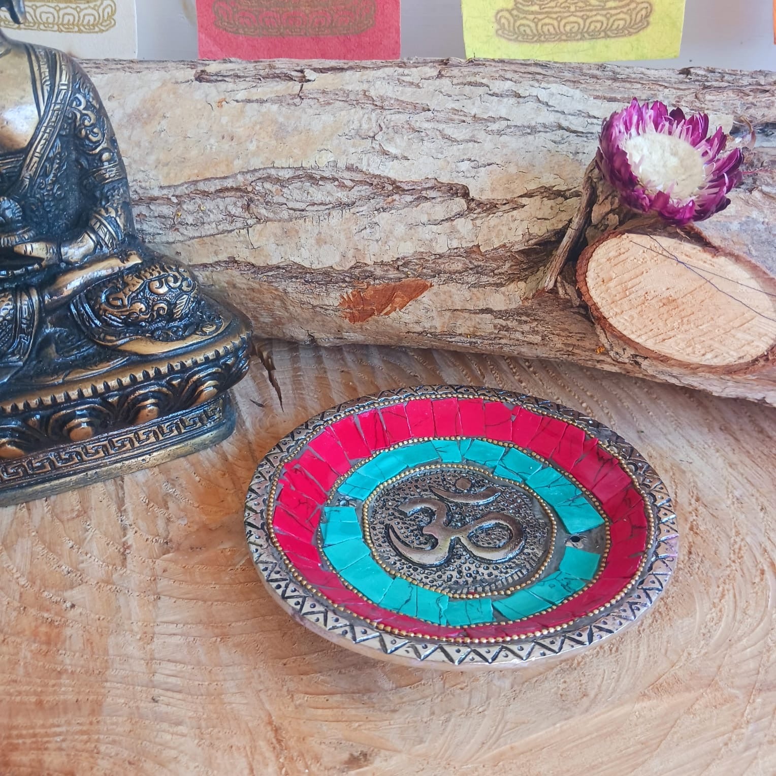 Om Plate Tibetan Decor Cone & Stick Holder