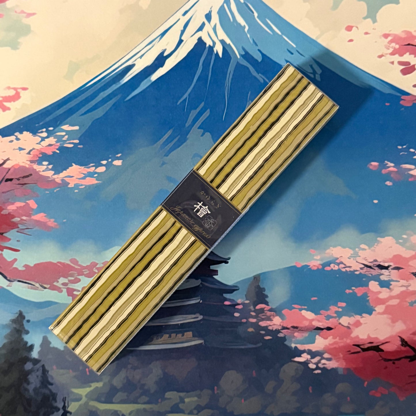 Discover the fresh, calming aroma of Kayuragi Japanese Cypress Incense. Hinoki wood fragrance with holder, crafted in Japan for meditation.