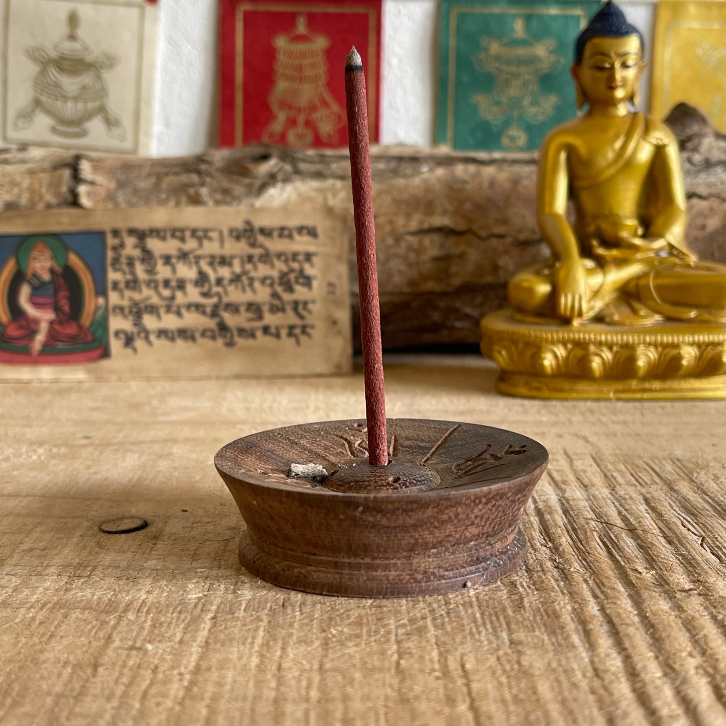 Tibetan Om Wood Incense Holder