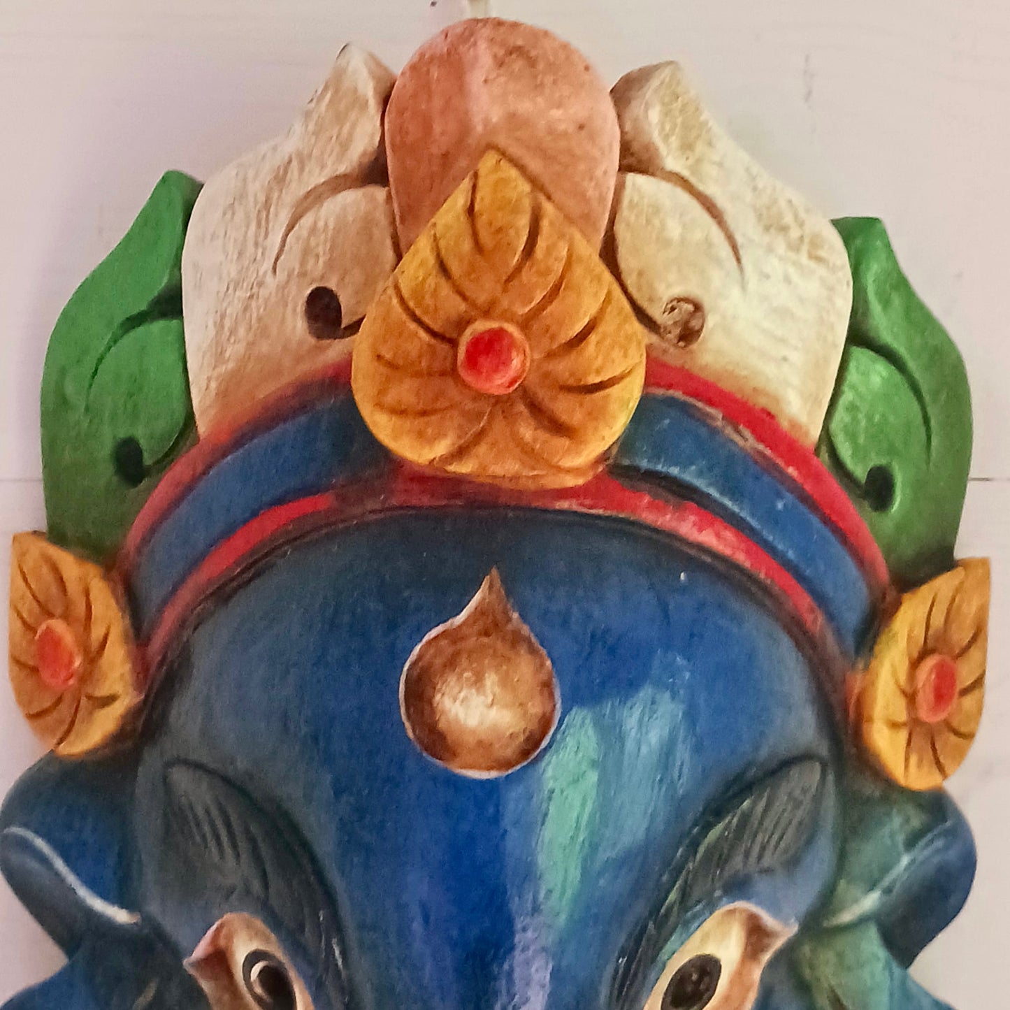 Hand Carved Ganesh Wooden Mask | Wall Hanging | Blue