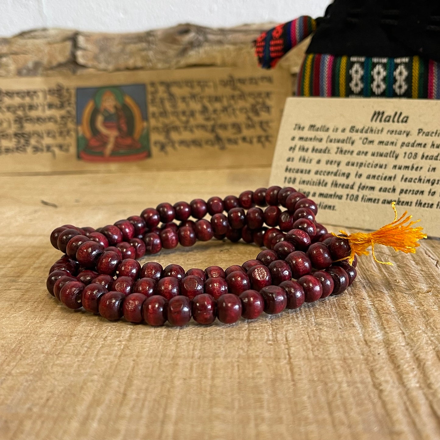 Wood Mallah Beads Buddhist Prayer Beads In Nepalese Pouch