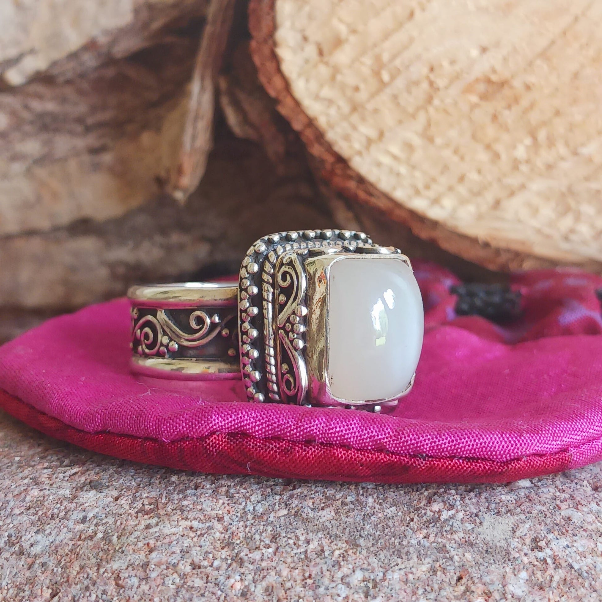 Solid Silver Tibetan Moonstone Ring Size (  )