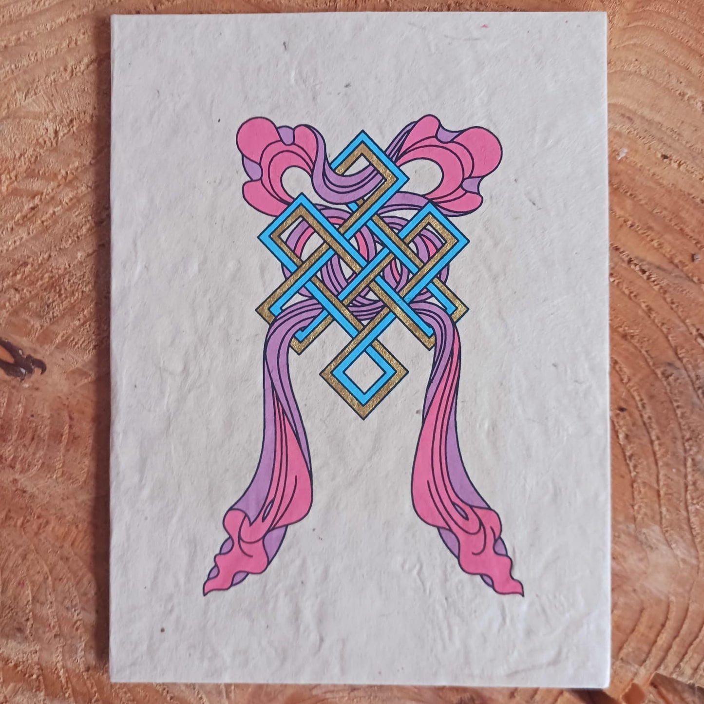 Lokta Paper Greetings Card | Endless Knot and Treasure Vase