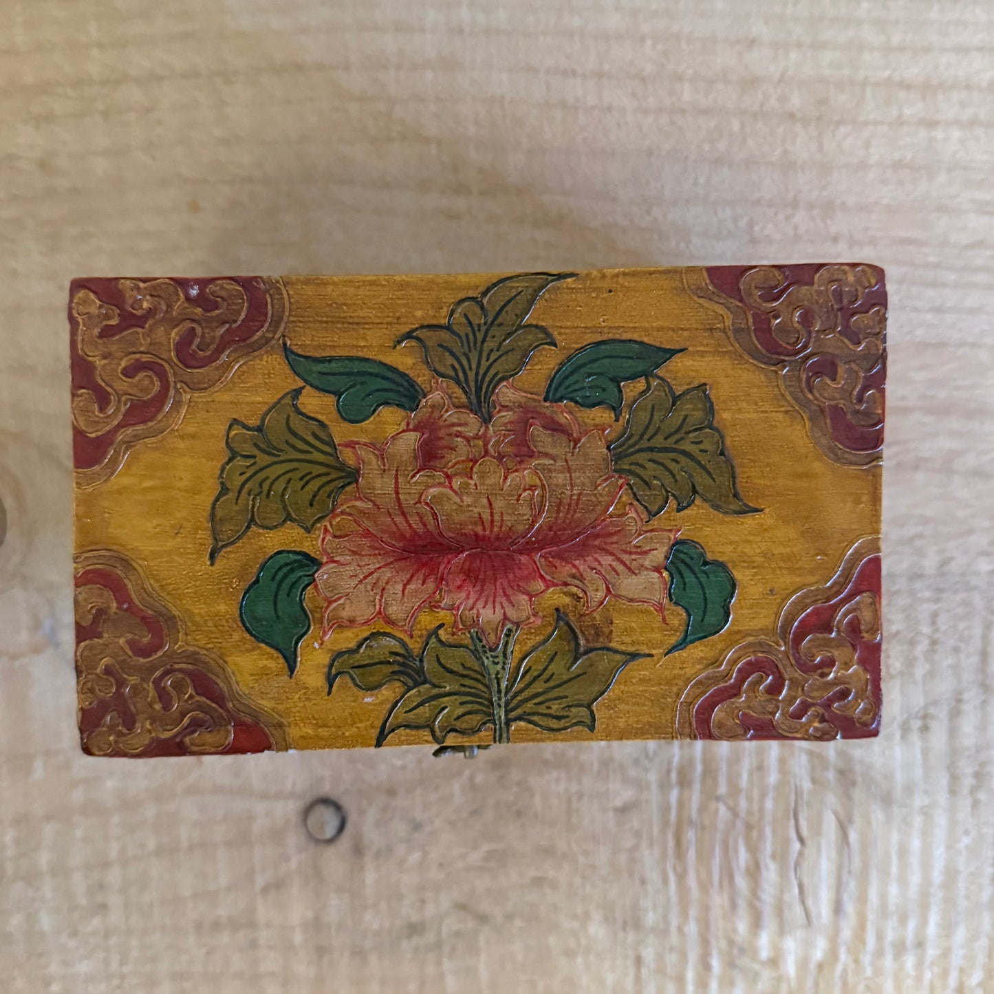 Wooden Tibetan Storage Box 15cm – Handcrafted Buddhist Symbol Box