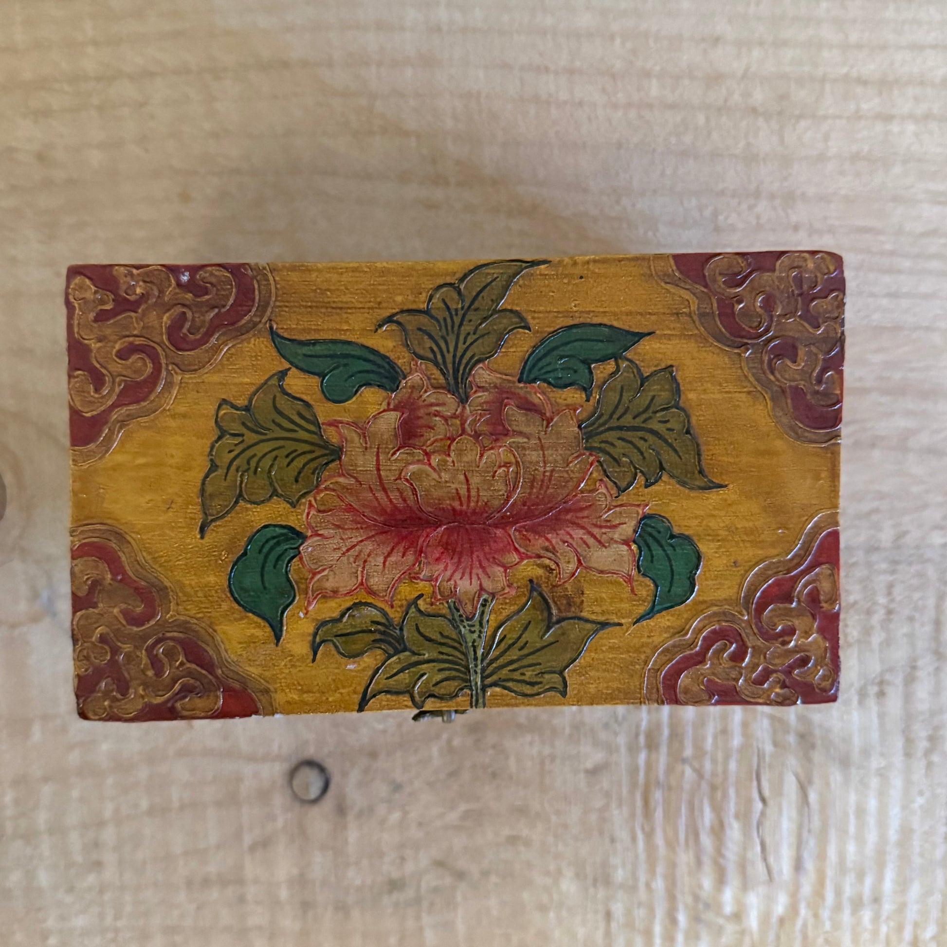 Wooden Tibetan Storage Box 15cm – Handcrafted Buddhist Symbol Box