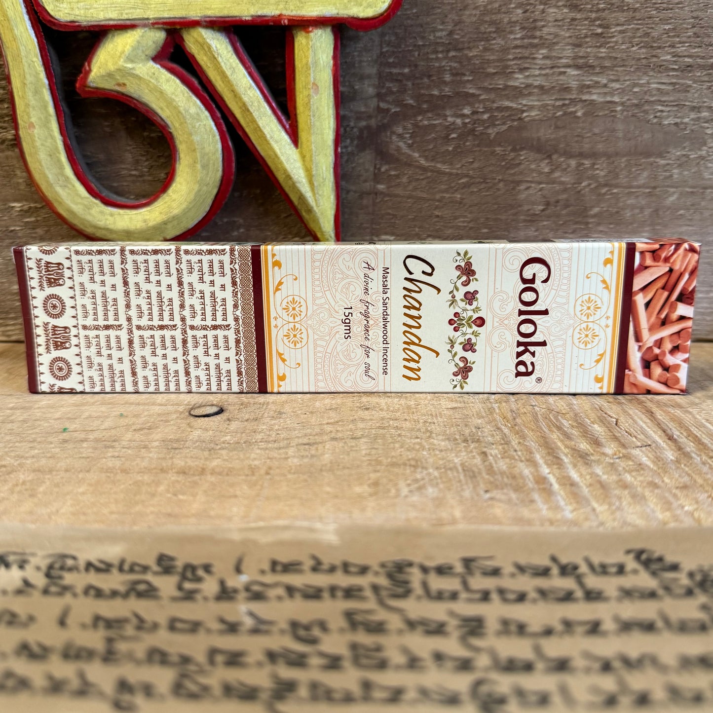Step into stillness with the divine aroma of Goloka Chandan Masala, a sacred blend of sandalwood (chandan), rare herbs, flowers, honey, resins, and essential oils. Hand-rolled using ancient masala methods, this incense delivers a rich, warm fragrance that purifies the space and soothes the soul.

Chandan (sandalwood) has been revered for centuries in Vedic rituals and spiritual practices for its power to calm the mind, aid meditation, and open the heart. Free from toxins and made with all-natural ingredient
