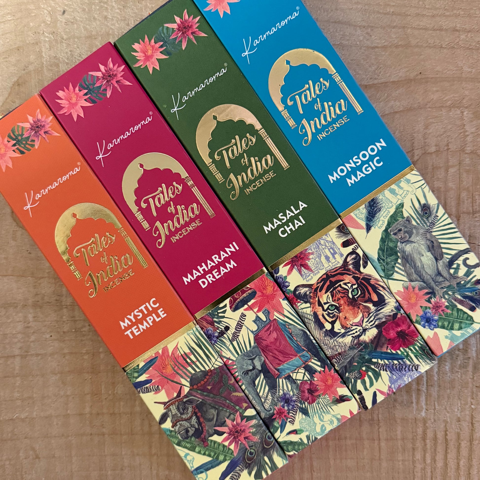 Tales of India Incense Gift Set with Monsoon Magic, Mystic Temple, Maharani Dream, and Masala Chai sticks