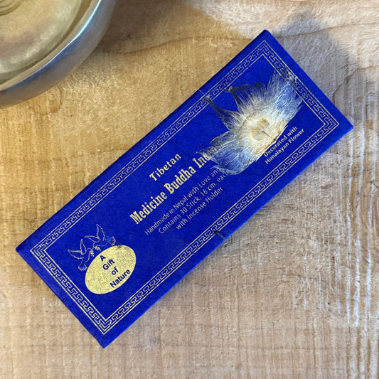 Medicine Buddha Tibetan incense gift set with flower design handmade in Nepal
