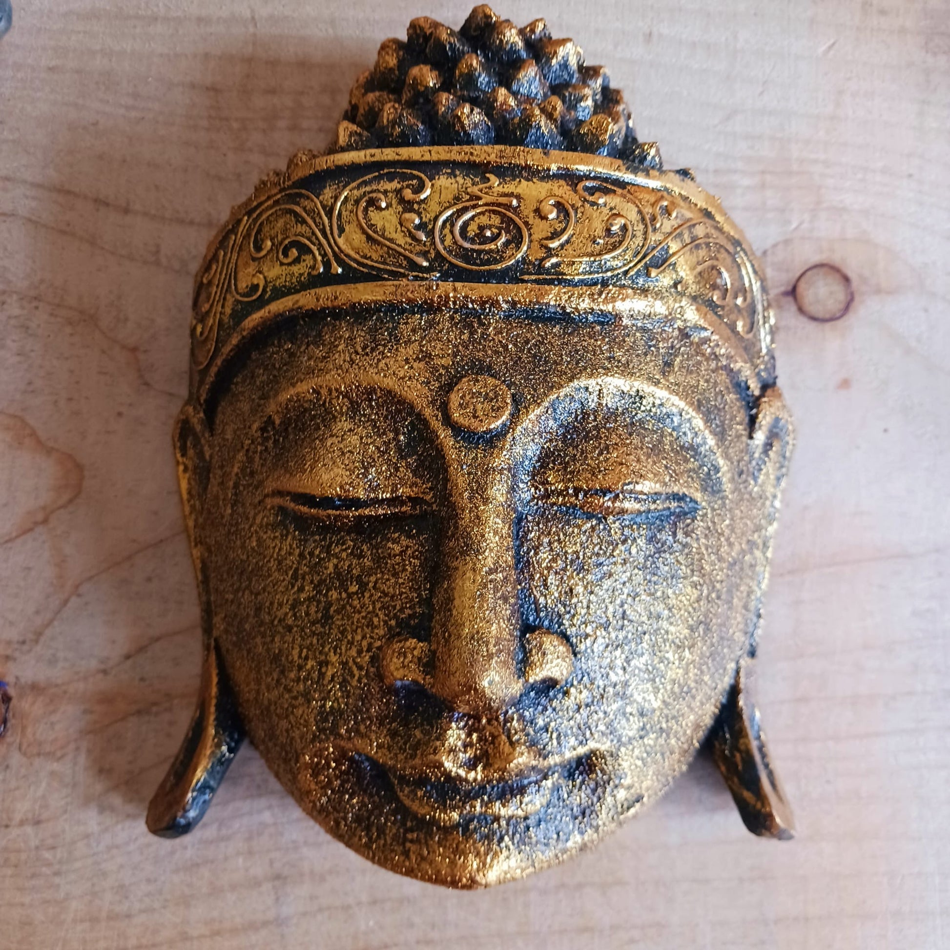 Hand Carved Buddha Head | Gold Shine Finish