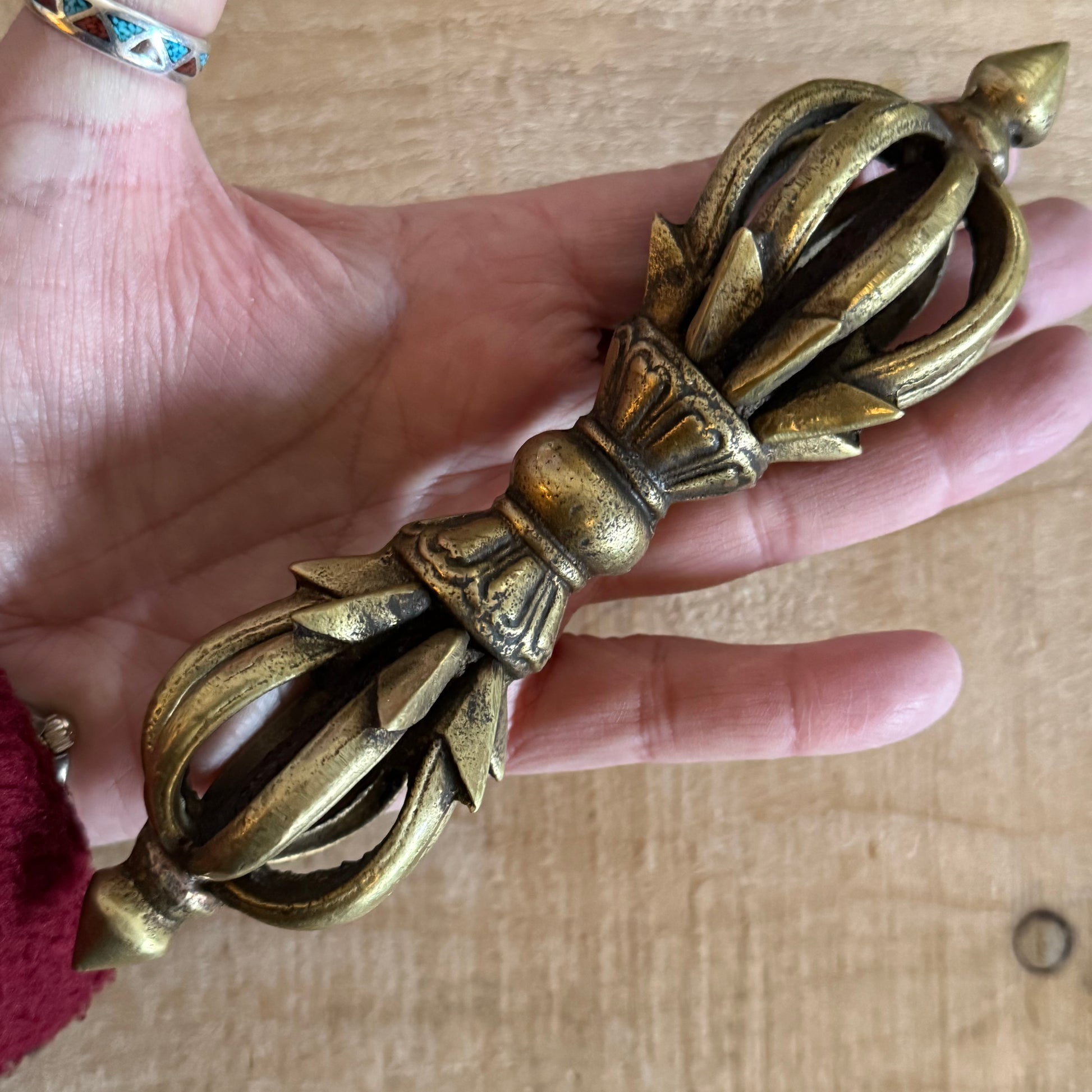 18cm Lotus Dorje vajra from Nepal, a sacred Tibetan Buddhist ritual object symbolising indestructibility, wisdom, and compassionate Vajrayana practice.
