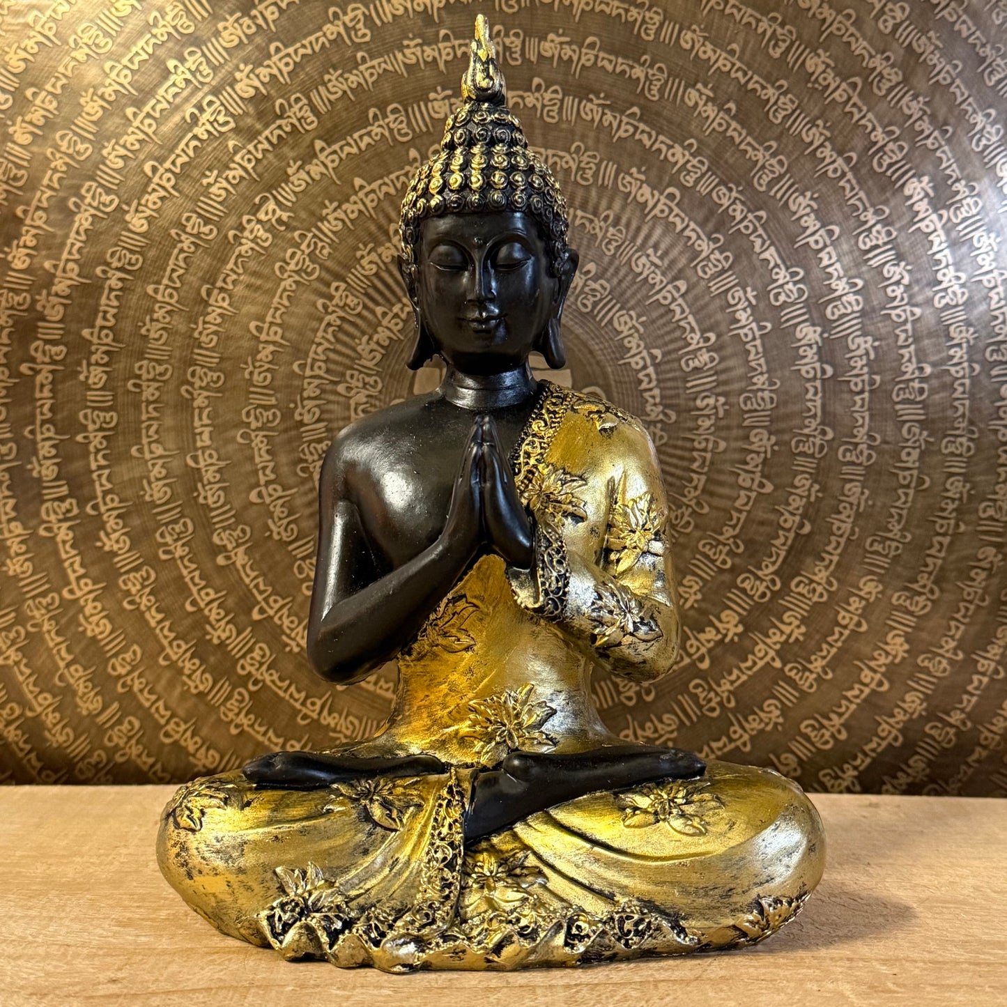 Praying Buddha Thai style antique finish statue 22 cm with Anjali mudra.