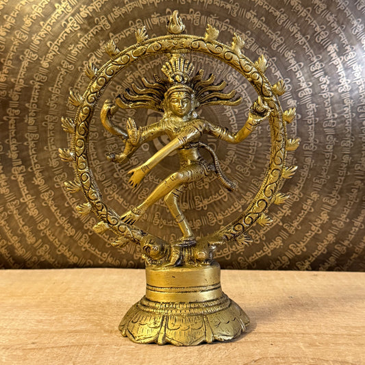 Shiva Nataraj brass statue 16 cm, cosmic dancer of creation, destruction, and renewal.