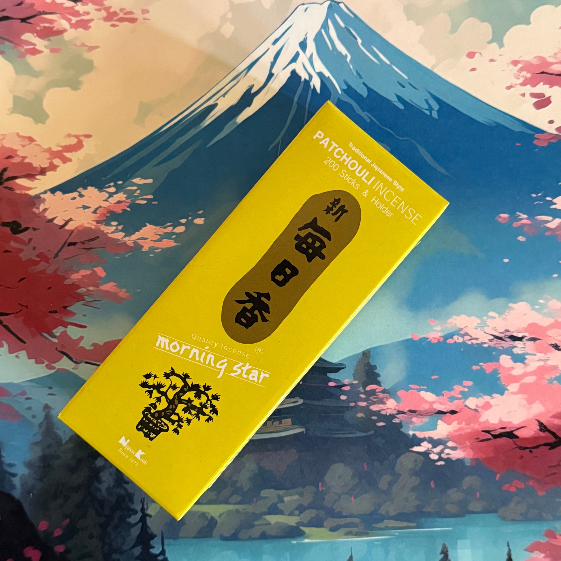 Morning Star Patchouli Japanese Incense Sticks, woody, earthy, bamboo-free, calming aroma, Nippon Kodo