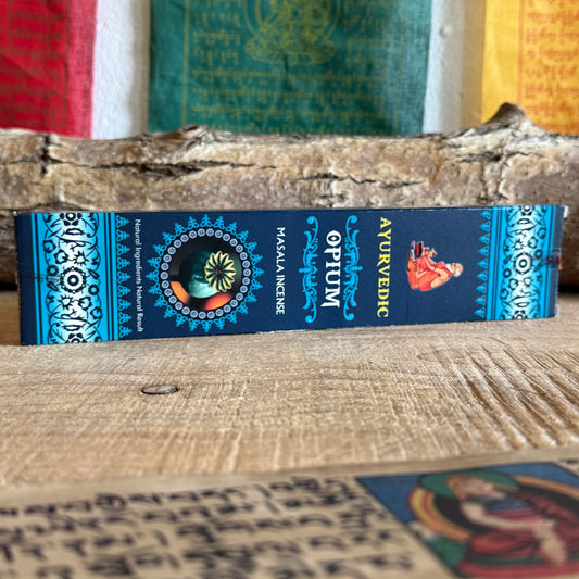 Immerse your senses in the rich and mysterious fragrance of Ayurvedic Masala Opium Incense, a handcrafted blend inspired by ancient Indian ritual and healing tradition. Each stick is hand-rolled using the traditional masala method, combining pure resins, natural herbs, and floral extracts to create a deep, intoxicating aroma that awakens inner stillness.