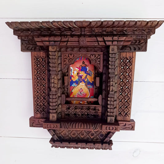 Hand carved wooden Tibetan Window | Wall hanging 24cm x 21cm