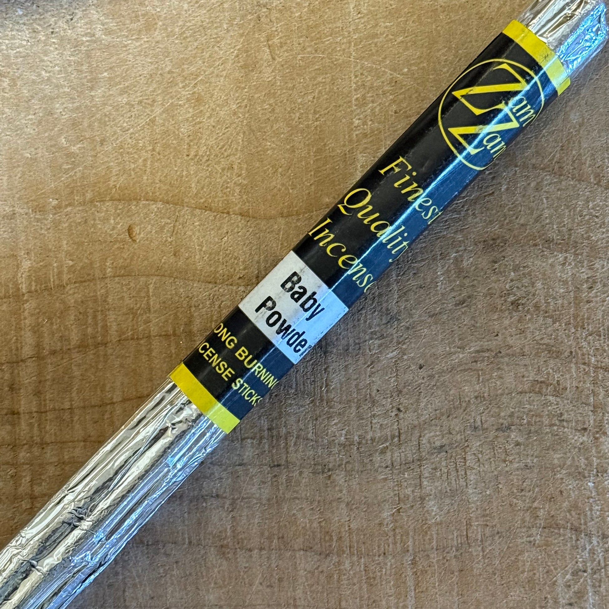 Zam Zam Baby Powder incense sticks with a soft, comforting aroma. Hand rolled, long burning incense ideal for relaxation, ritual, and calm spaces.