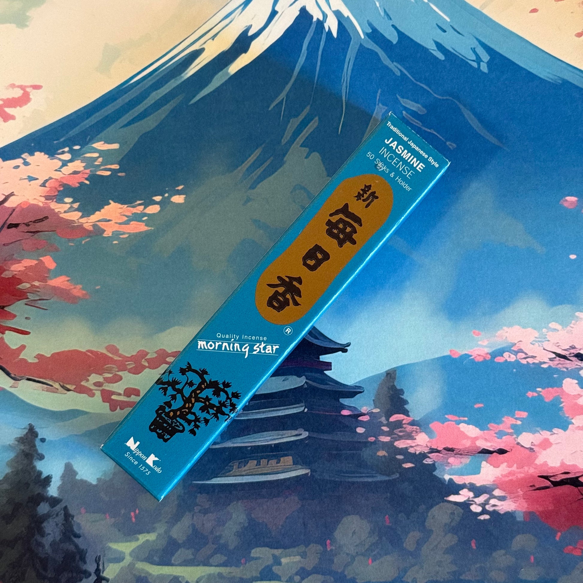 Morning Star Jasmine Japanese incense. 50 sticks of calming, floral fragrance for meditation, relaxation, mindfulness, and Buddhist spiritual practice.