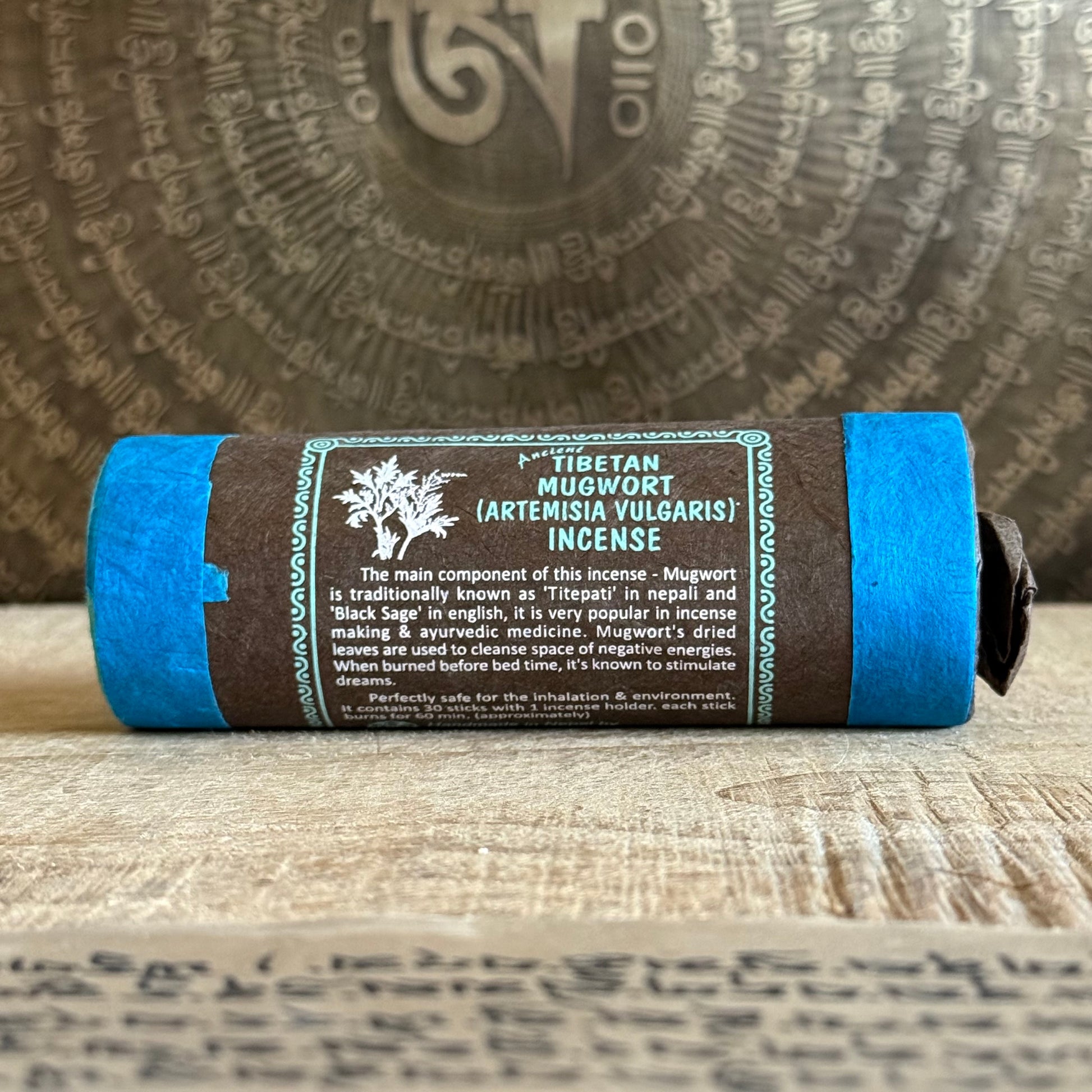 Mugwort Titepati Black Sage incense for cleansing, protection, and dream work. Handmade in Nepal with 30 natural sticks and a 45-minute burn time.