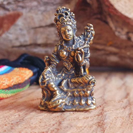 Tiny Brass Green Tara Statue | 3 cm