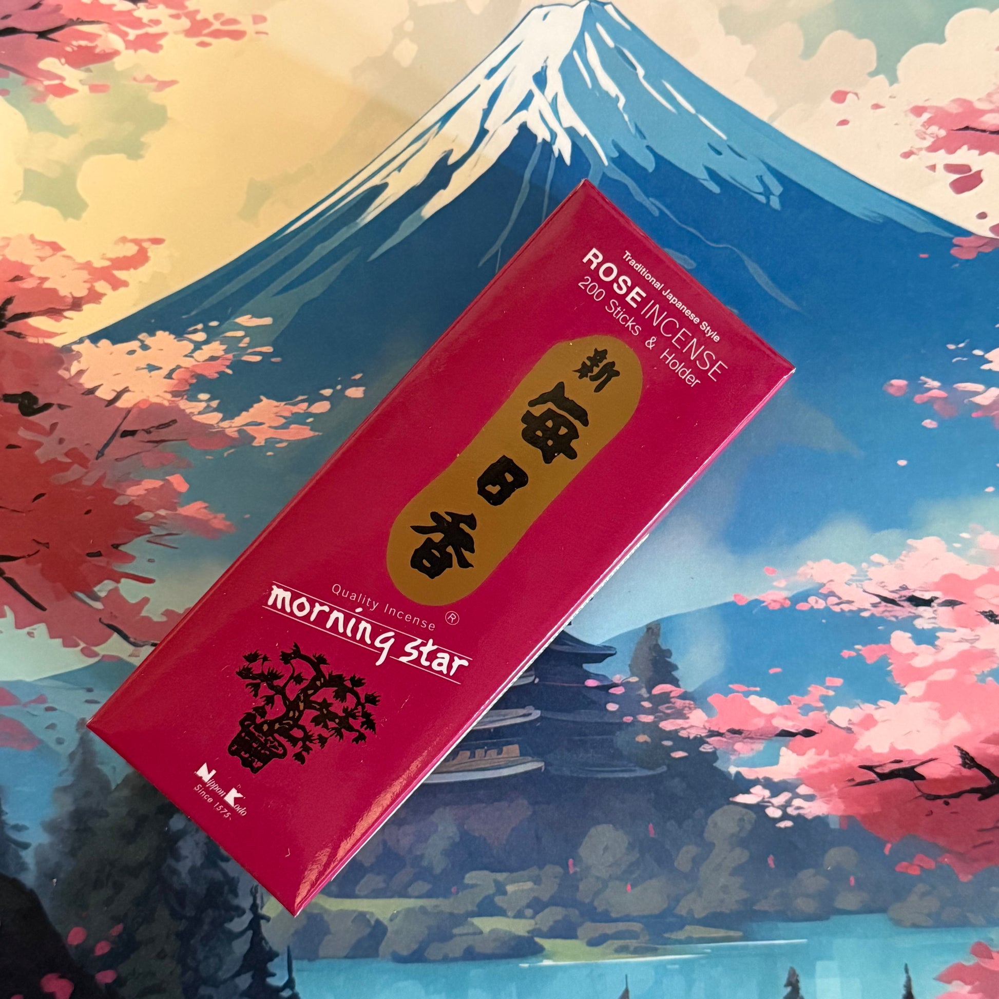 Morning Star Rose Incense Sticks by Nippon Kodo, traditional Japanese floral aroma, 12cm, bamboo-free, clean burn