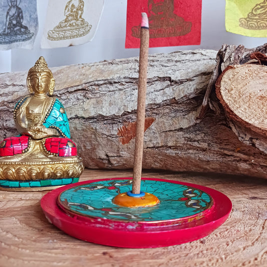 Buddha Eye Wood Incense Holder | Stone Inlay