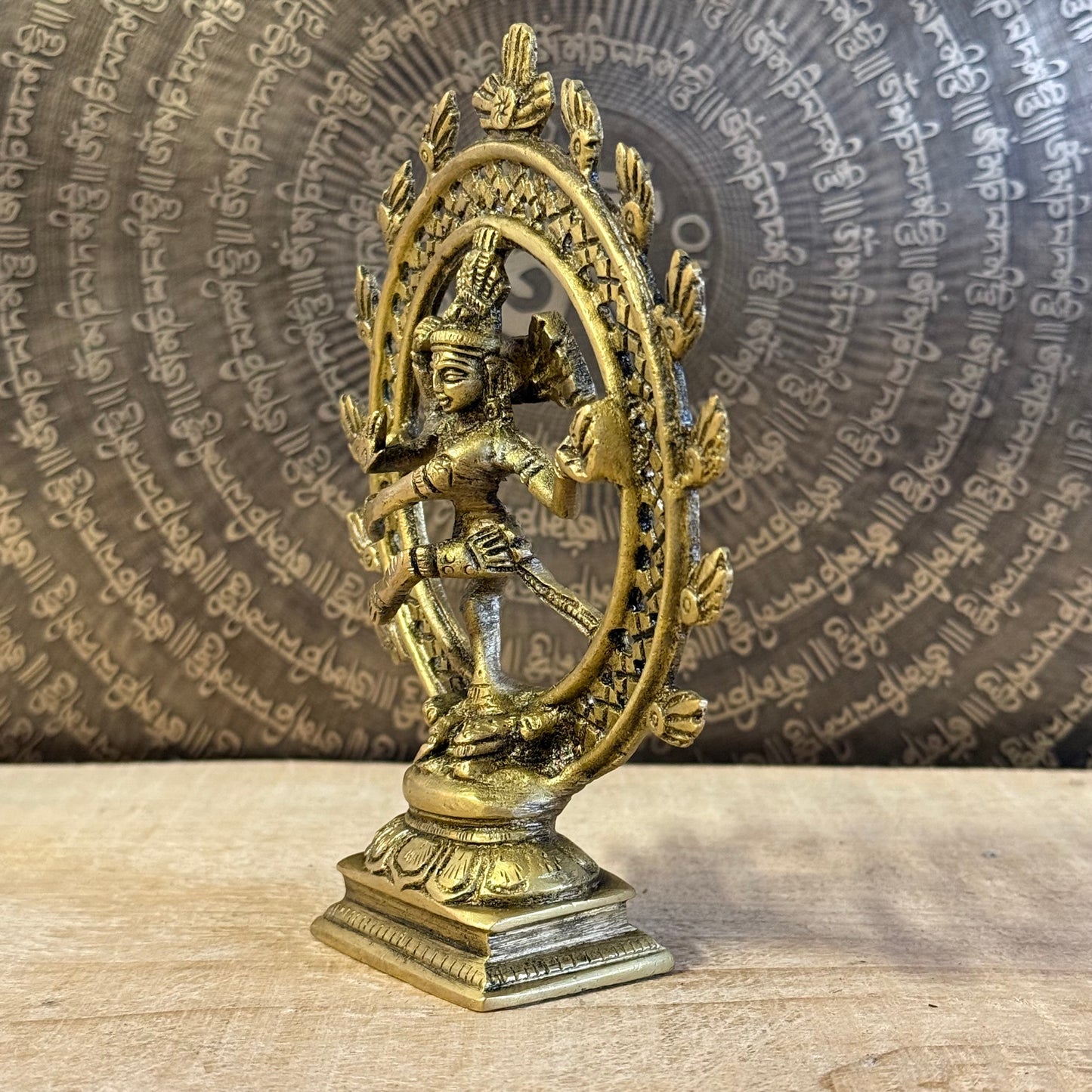 Shiva Nataraj brass statue, 15cm tall, cosmic dancer of creation and renewal.