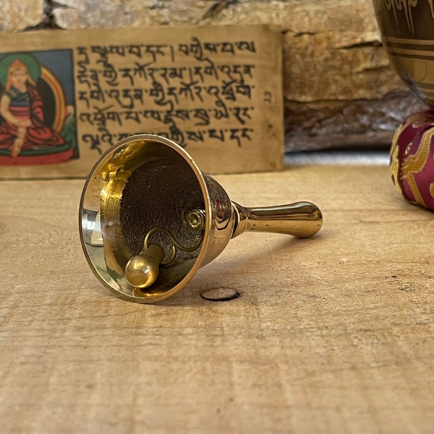 Small Nepalese Om Brass alter bell 9.5cm x 4.5cm