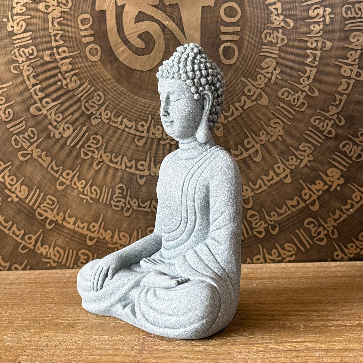 Small Thai Stone Buddha statue, 10cm tall, traditional Buddhist figurine for meditation spaces, Buddhist altars and spiritual home settings.