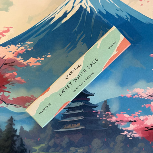 Scentsual Sweet White Sage Japanese Incense Sticks, bamboo-free, natural herbal aroma, clean-burning, purifying incense